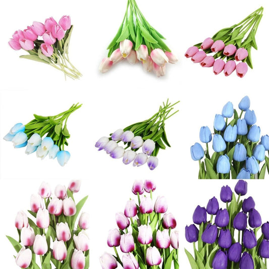 10x Artificial Tulips Flowers 35cm Stem Bouquet Fake Flower Wedding Bridal Decoration SET C - Pink - Asia Sell