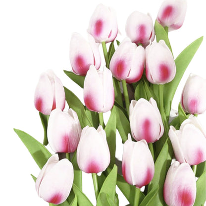 10x Artificial Tulips Flowers 35cm Stem Bouquet Fake Flower Wedding Bridal Decoration - White Fuschia - - Asia Sell
