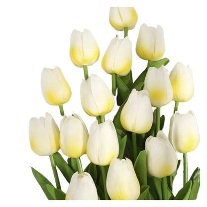 10x Artificial Tulips Flowers 35cm Stem Bouquet Fake Flower Wedding Bridal Decoration - White Yellow - Asia Sell