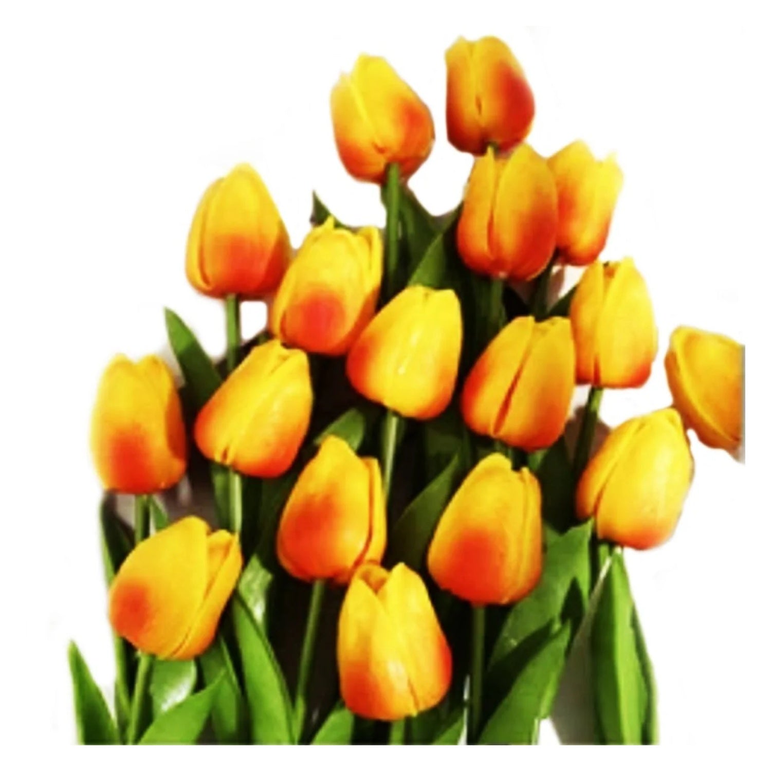 10x Artificial Tulips Flowers 35cm Stem Bouquet Fake Flower Wedding Bridal Decoration - Yellow Orange 2 - Asia Sell