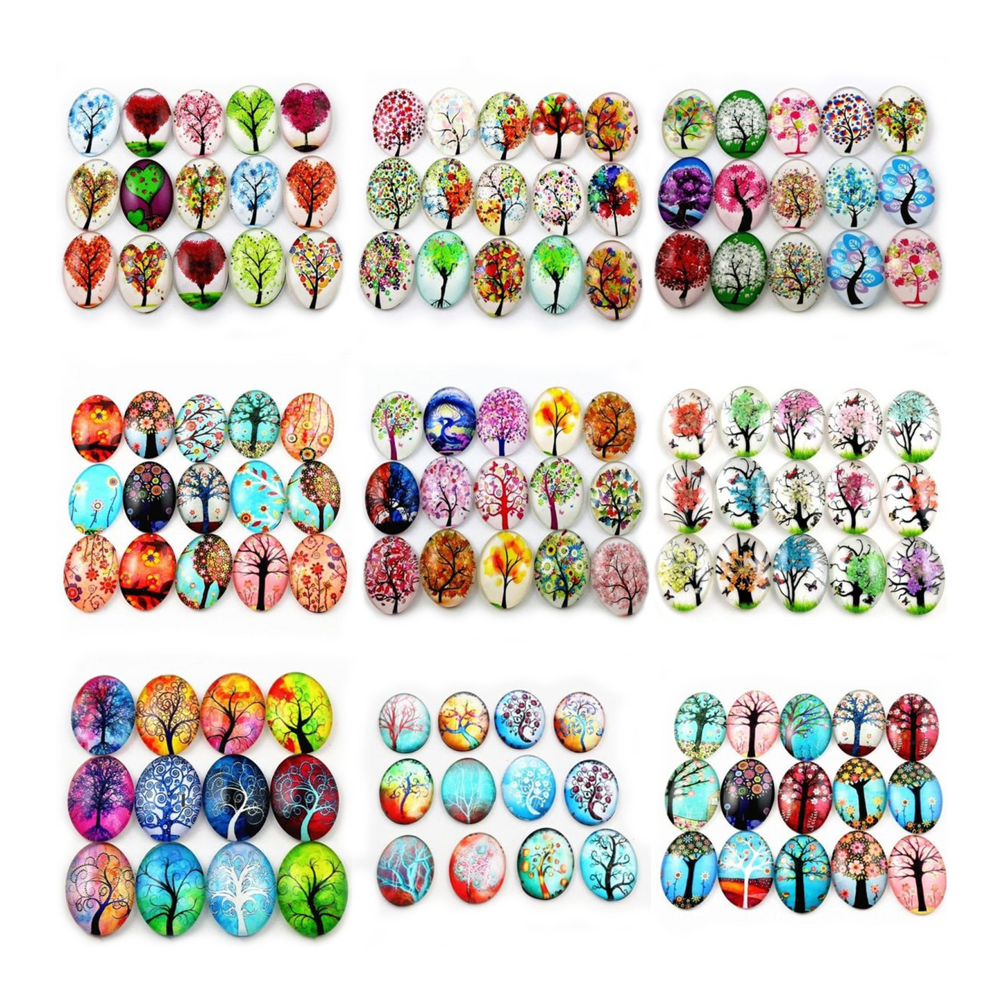 10x Glass Cabochons Flower Tree Life Handmade Oval Shape 18x25mm Jewellery Set A | Asia Sell