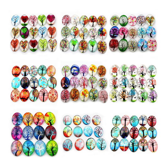 10x Glass Cabochons Flower Tree Life Handmade Oval Shape 18x25mm Jewellery Set A | Asia Sell