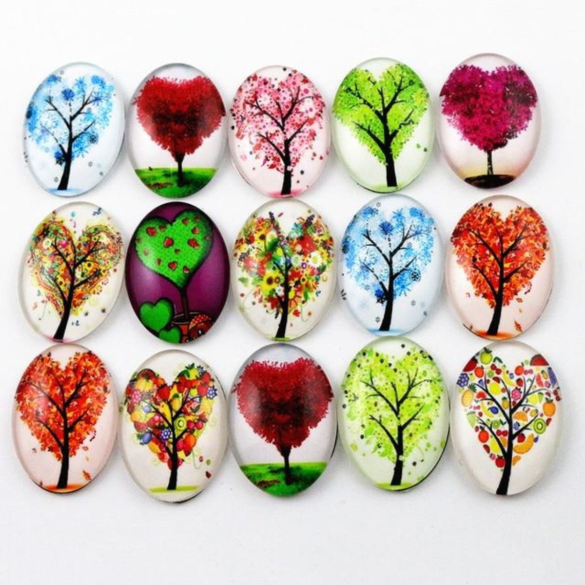 10x Glass Cabochons Flower Tree Life Handmade Oval Shape 18x25mm Jewellery Set A - Heart Shape - - Asia Sell