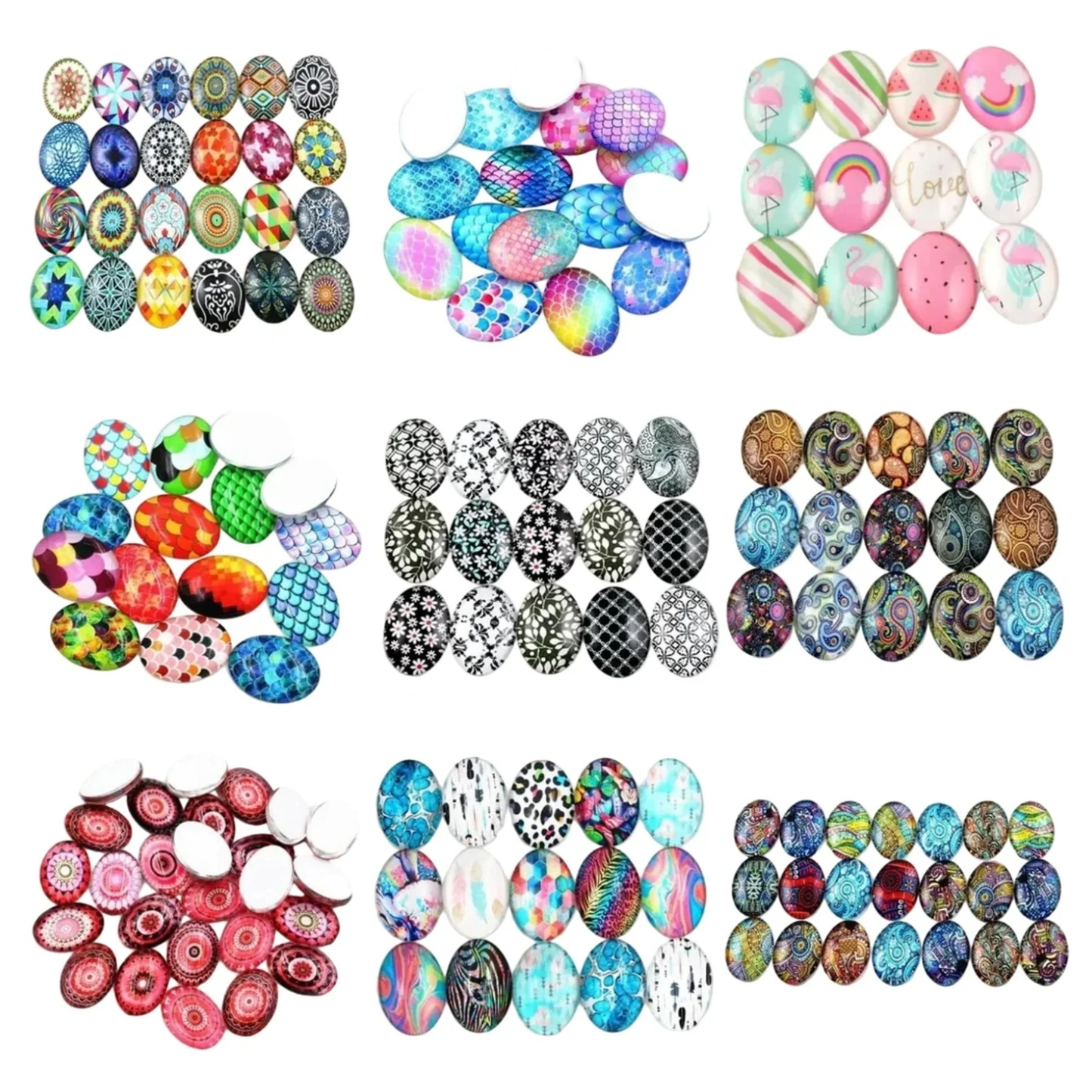 10x Glass Cabochons Flower Tree Life Handmade Oval Shape 18x25mm Jewellery Set B - Asia Sell