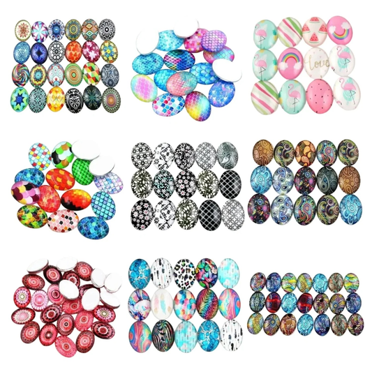 10x Glass Cabochons Flower Tree Life Handmade Oval Shape 18x25mm Jewellery Set B - Asia Sell