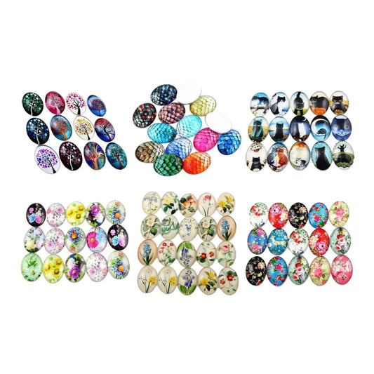 10x Glass Cabochons Flower Tree Life Handmade Oval Shape 18x25mm Jewellery Set C