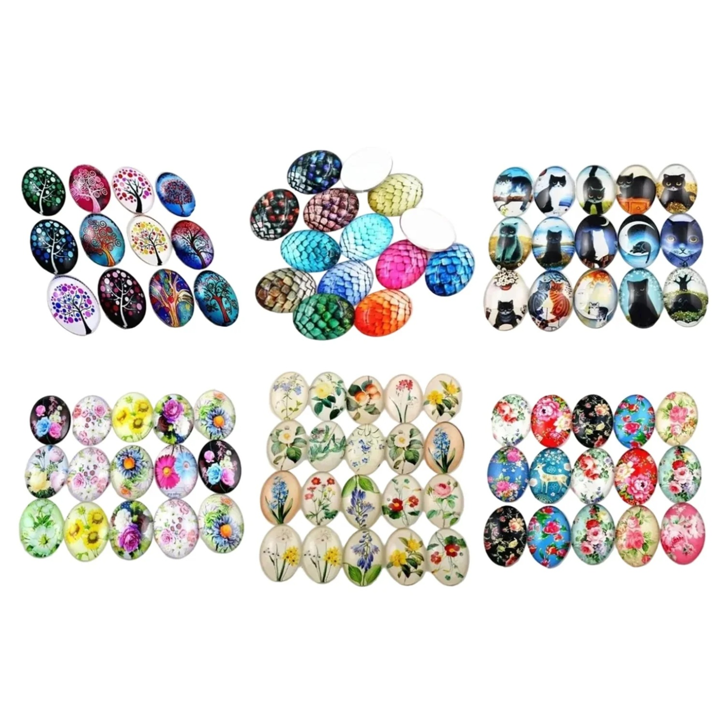 10x Glass Cabochons Flower Tree Life Handmade Oval Shape 18x25mm Jewellery Set C |  Asia Sell