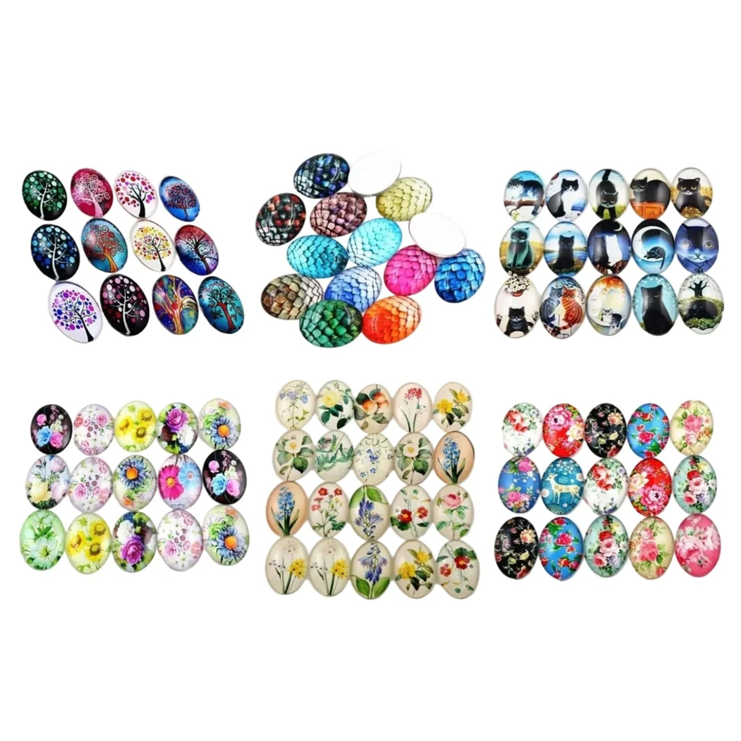 10x Glass Cabochons Flower Tree Life Handmade Oval Shape 18x25mm Jewellery Set C |  Asia Sell