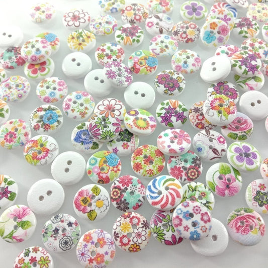 120pcs 2 Holes Wood Buttons Scrapbooking Clothing Accessories 15mm Sewing Handmake Painted Flower Craft - - Asia Sell