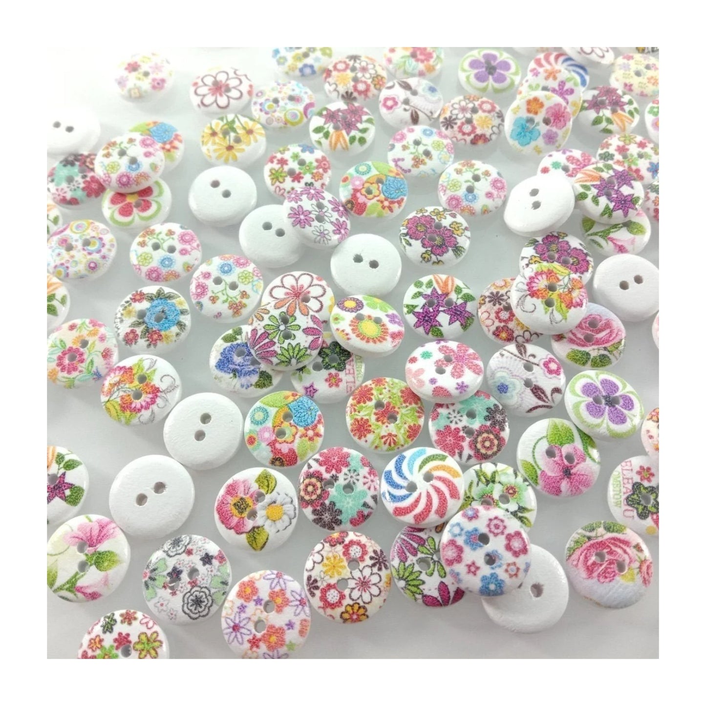 120pcs 2 Holes Wood Buttons Scrapbooking Clothing Accessories 15mm Sewing Handmake Painted Flower Craft - - Asia Sell