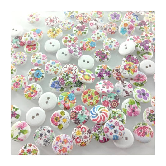 120pcs 2 Holes Wood Buttons Scrapbooking Clothing Accessories 15mm Sewing Handmake Painted Flower Craft - - Asia Sell