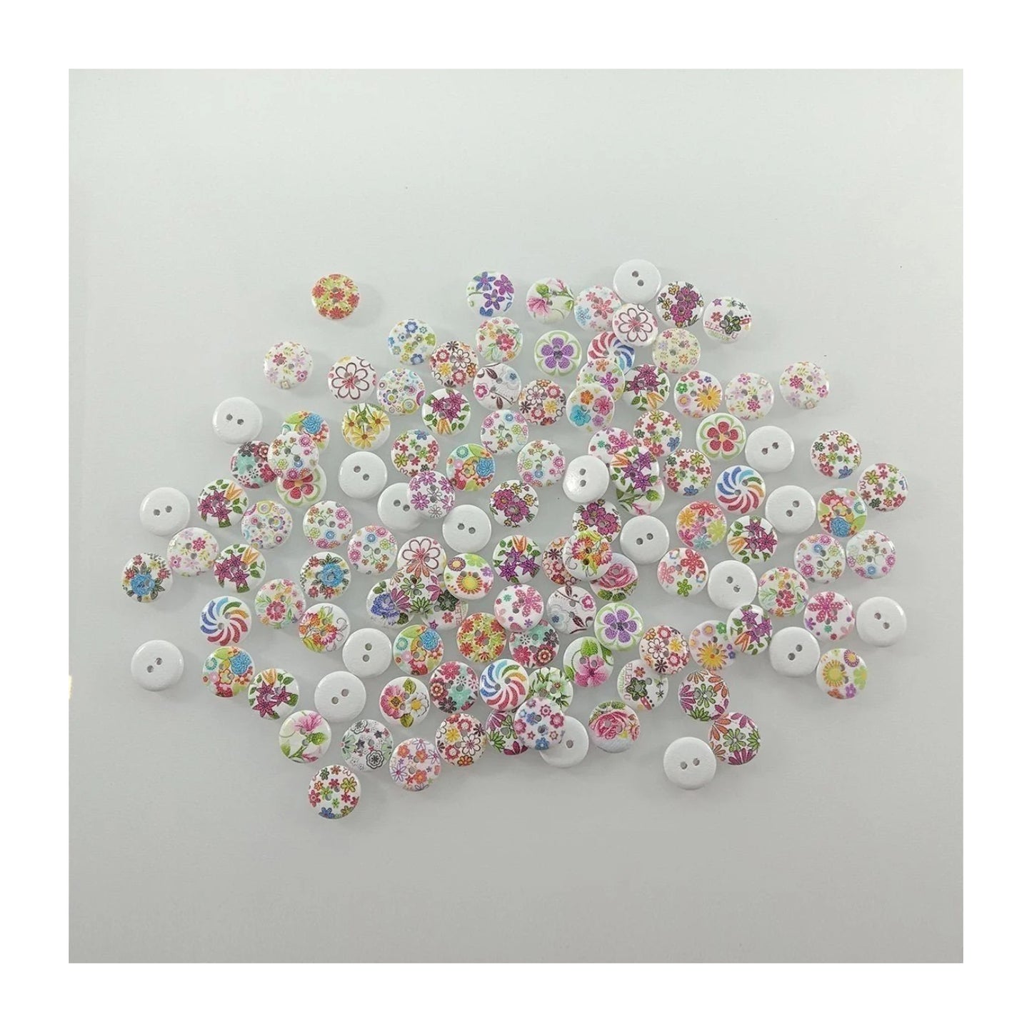 120pcs 2 Holes Wood Buttons Scrapbooking Clothing Accessories 15mm Sewing Handmake Painted Flower Craft - - Asia Sell