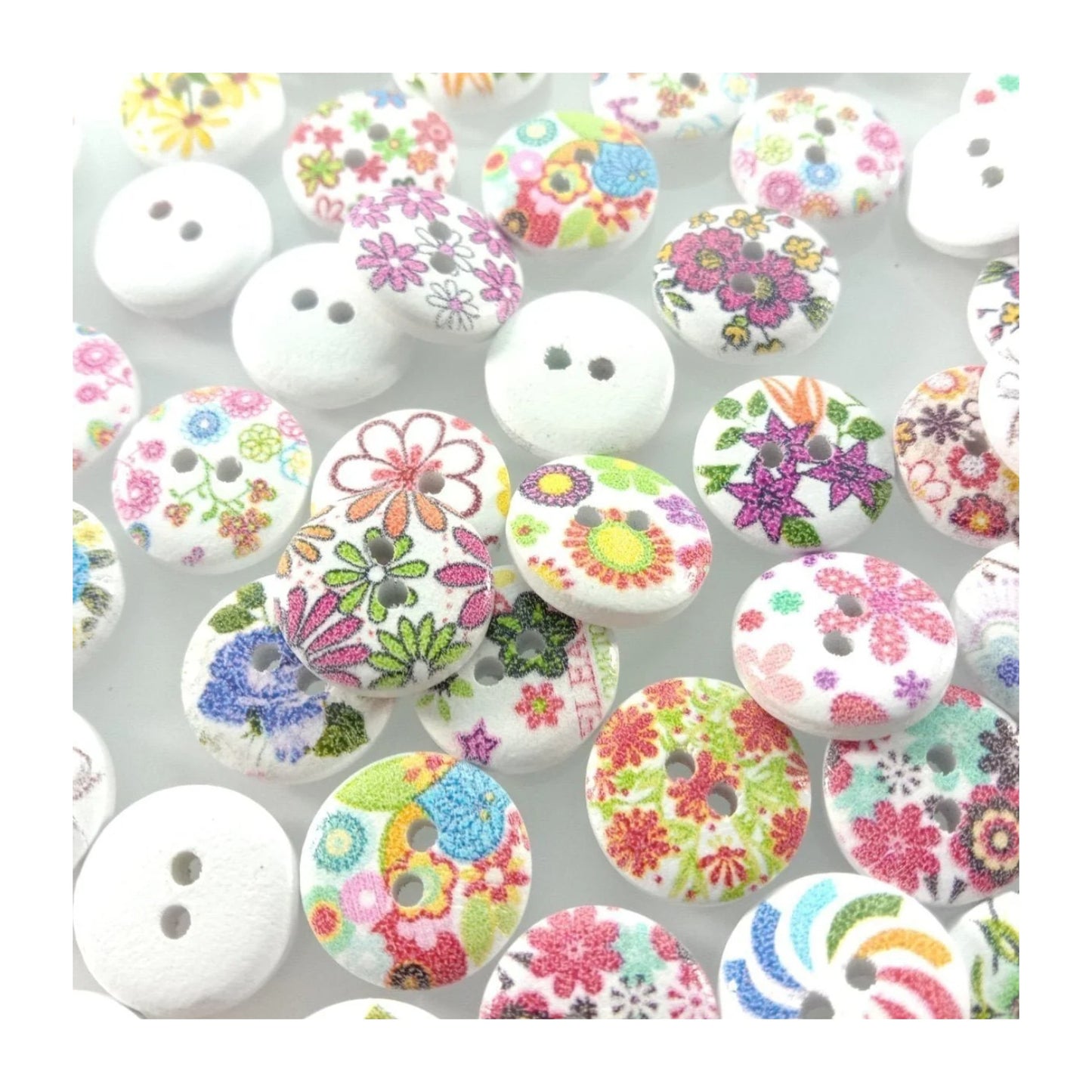 120pcs 2 Holes Wood Buttons Scrapbooking Clothing Accessories 15mm Sewing Handmake Painted Flower Craft - - Asia Sell