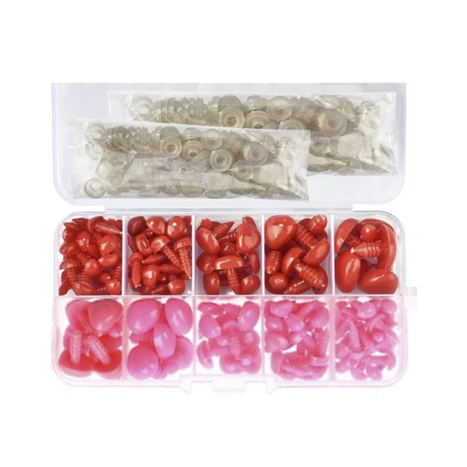 125pcs Set Plastic Toy Noses Triangle Nose Screw Backing Bear Puppet Dolls Toy RED AND PINK