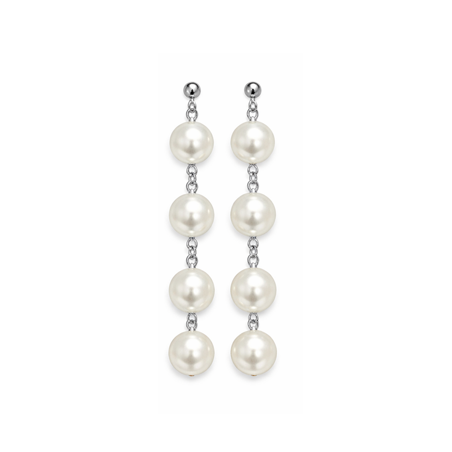 12mm Pearl Tassels Dangles Earring Stars Earrings Tassle - 4x Pearls Silver Chain - Asia Sell