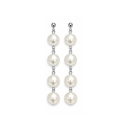 12mm Pearl Tassels Dangles Earring Stars Earrings Tassle - 4x Pearls Silver Chain - Asia Sell