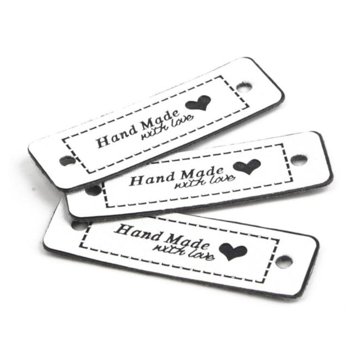12pcs Faux Leather Clothing Labels for Handmade Clothes Goods DIY Sewing Tags Hand Made - Black White - - Asia Sell