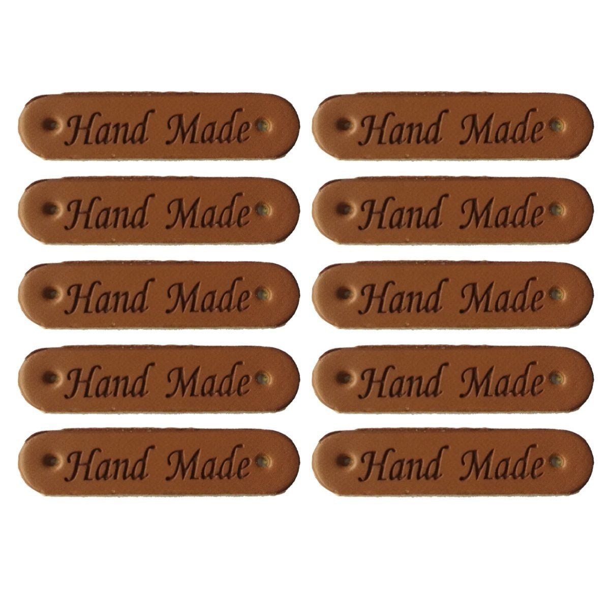 12pcs Faux Leather Clothing Labels for Handmade Clothes Goods DIY Sewing Tags Hand Made - Brown Rounded Small - - Asia Sell