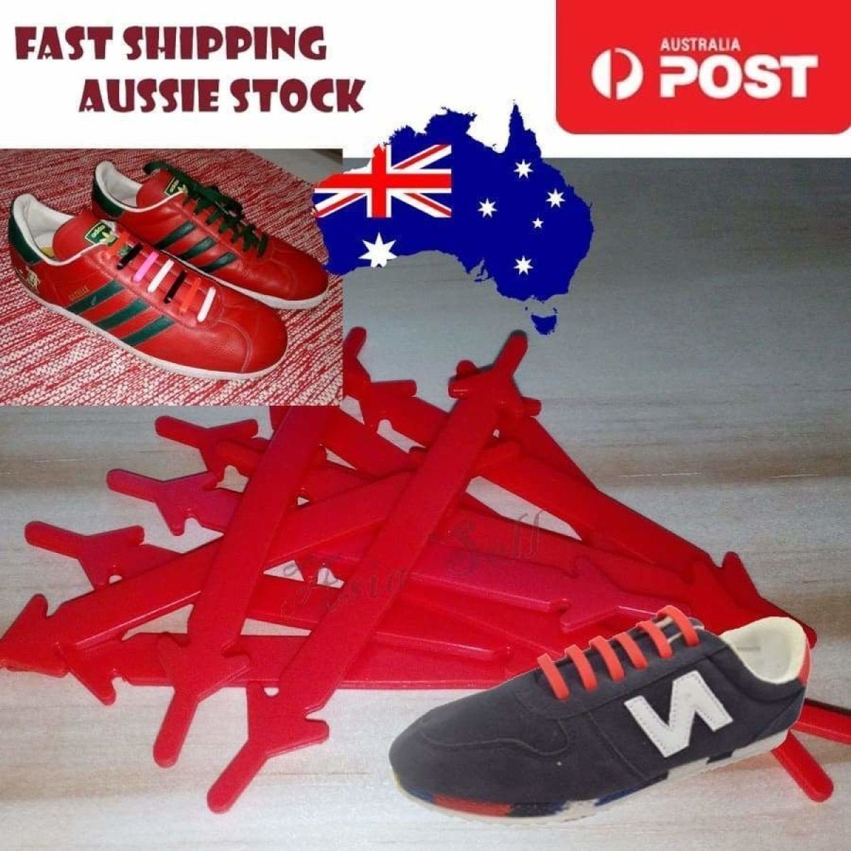 12pcs No Tie Shoelaces RED Womens Mens Shoe Laces Plastic Silicone Silicon - - Asia Sell