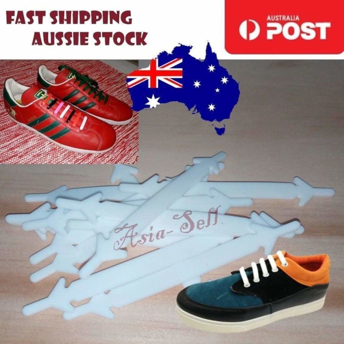 12pcs No Tie Shoelaces WHITE Womens Mens Shoe Laces Plastic Silicone Silicon - Asia Sell