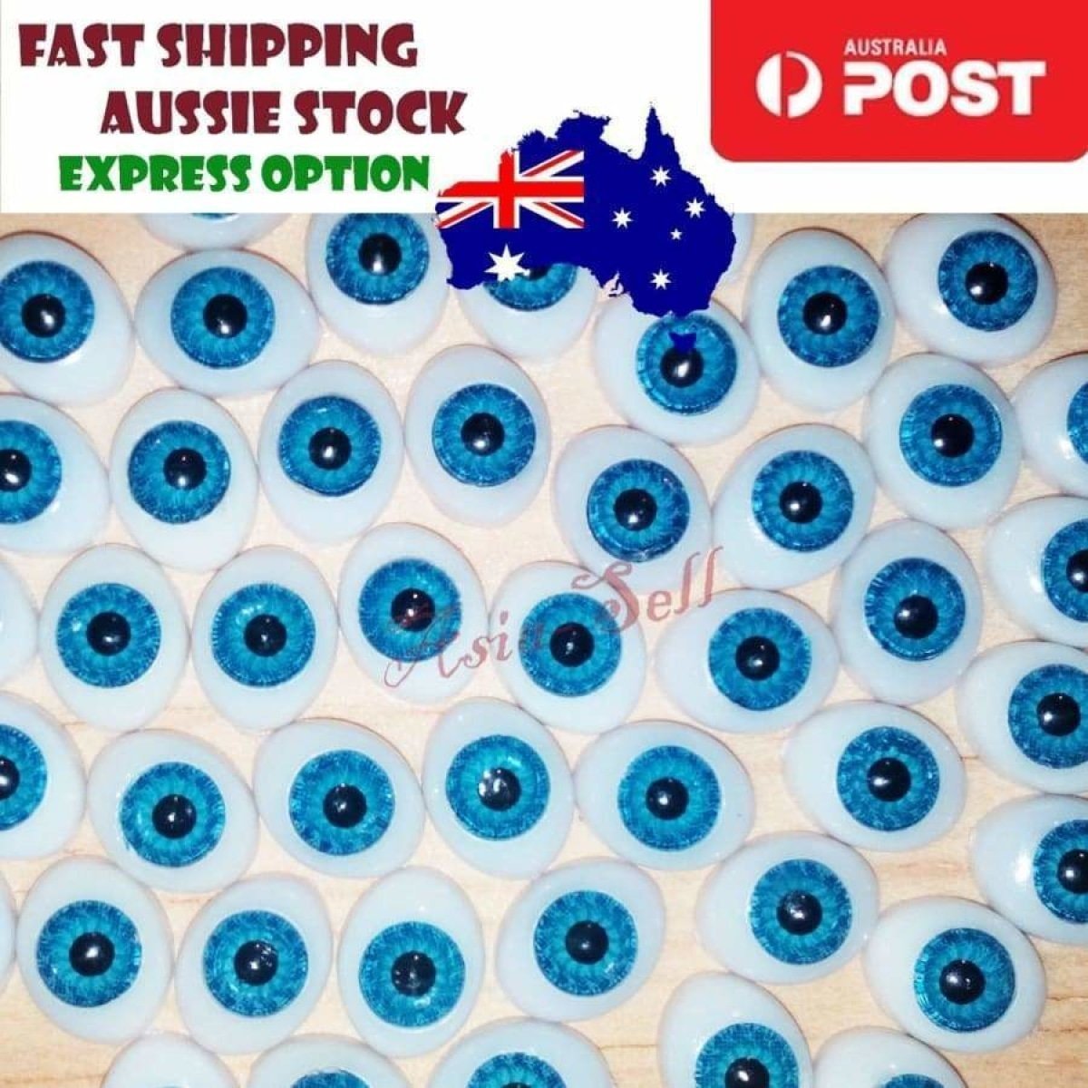 12pcs Oval Plastic Eyes 9mm x 7mm 5mm Iris Porcelain Reborn Dolls Blue Half - - Asia Sell