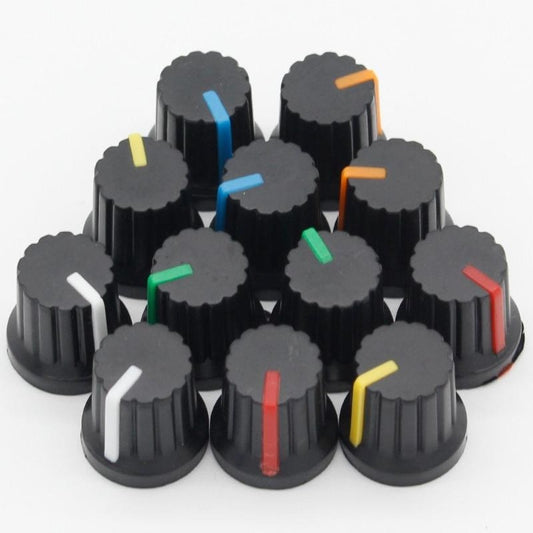 12pcs Potentiometer Knobs 6mm Shaft Hole Diameter Plastic Threaded Knurled Caps - Asia Sell