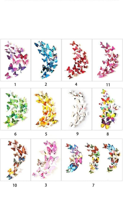 12pcs PVC 3D Butterfly Wall Fridge Decorations Butterflies Art Magnet Pin Toy Plastic Shapes - Clasp pin 1 - - Asia Sell