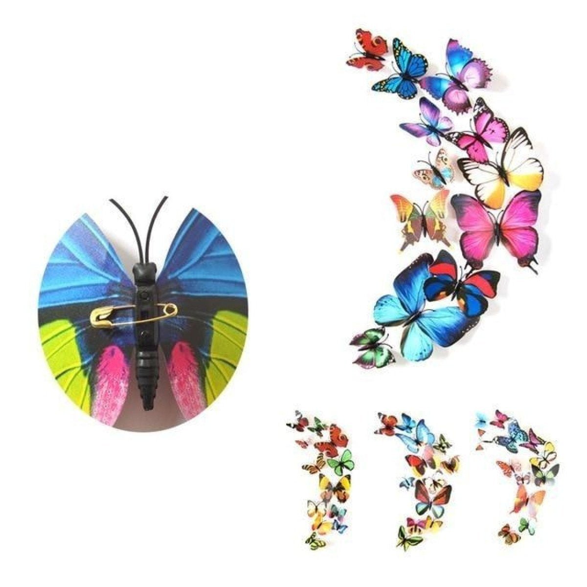 12pcs PVC 3D Butterfly Wall Fridge Decorations Butterflies Art Magnet Pin Toy Plastic Shapes - Clasp pin 3 - - Asia Sell
