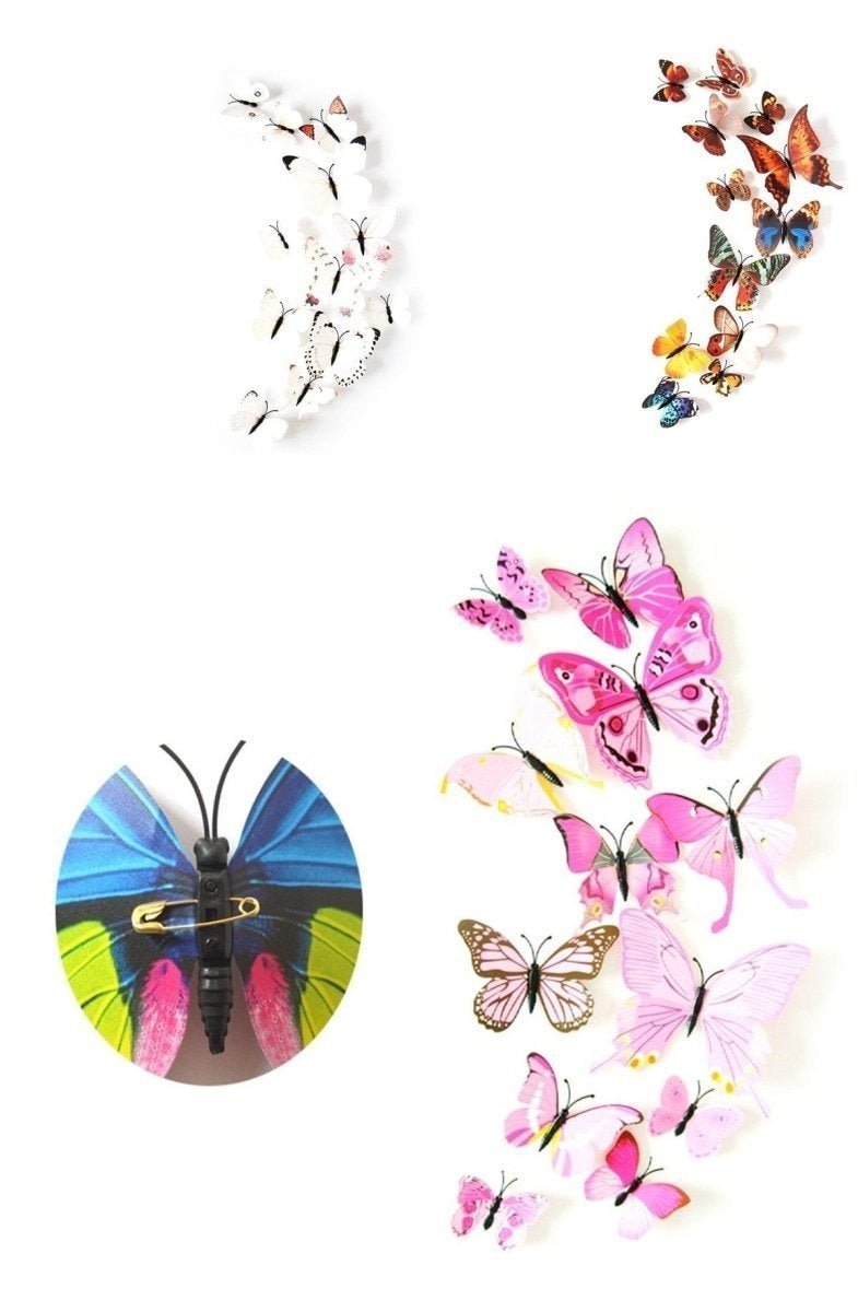 12pcs PVC 3D Butterfly Wall Fridge Decorations Butterflies Art Magnet Pin Toy Plastic Shapes - Clasp pin 4 - - Asia Sell