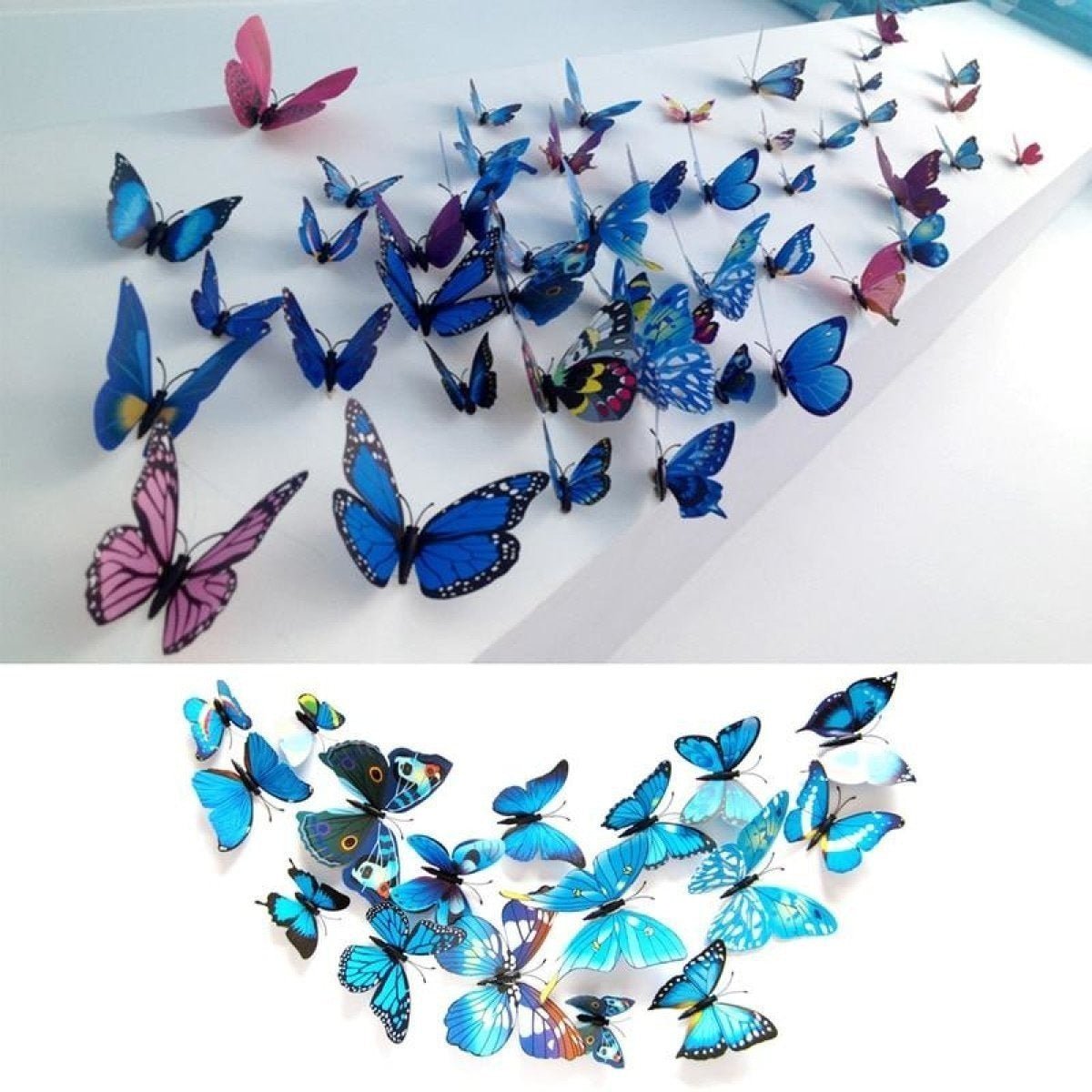 12pcs PVC 3D Butterfly Wall Fridge Decorations Butterflies Art Magnet Pin Toy Plastic Shapes - Clasp pin 5 - - Asia Sell