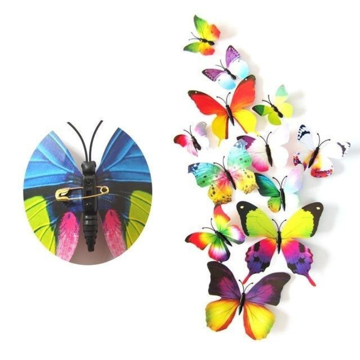 12pcs PVC 3D Butterfly Wall Fridge Decorations Butterflies Art Magnet Pin Toy Plastic Shapes - Clasp pin 5 - - Asia Sell