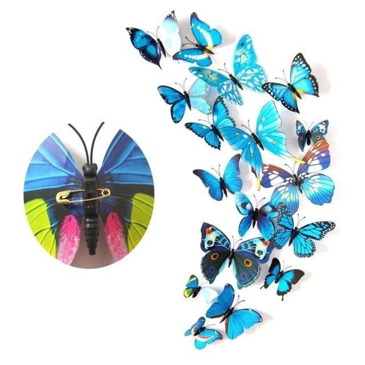 12pcs PVC 3D Butterfly Wall Fridge Decorations Butterflies Art Magnet Pin Toy Plastic Shapes - Clasp pin 6 - - Asia Sell