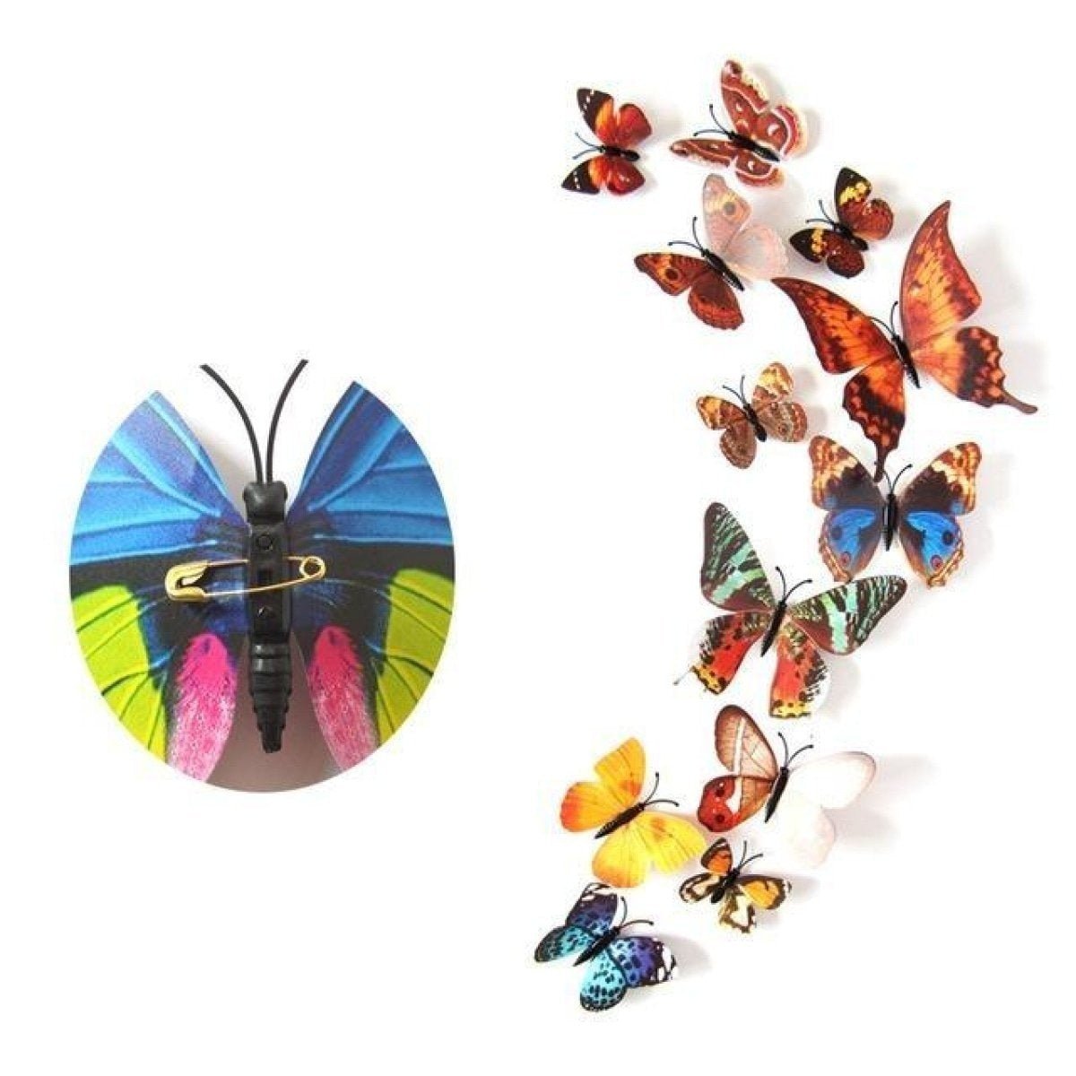 12pcs PVC 3D Butterfly Wall Fridge Decorations Butterflies Art Magnet Pin Toy Plastic Shapes - Clasp pin 8 - - Asia Sell