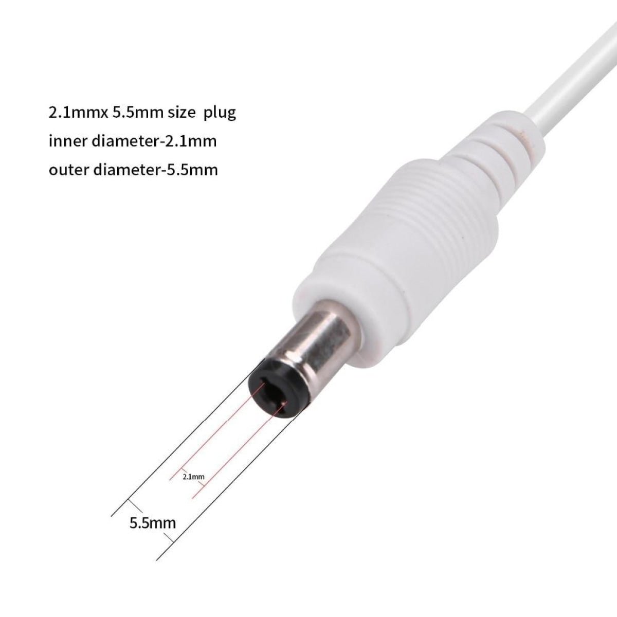 12V 5A 20AWG DC Extension Cable LED CCTV Camera 5.5mm x 2.1mm Male Female Power Cord - 0.5m White - - Asia Sell