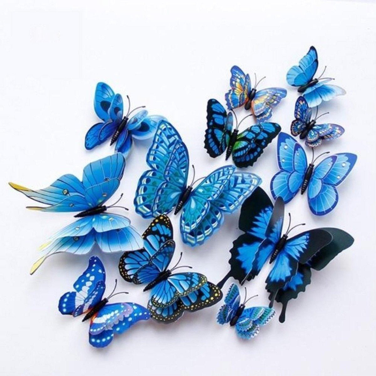 12x Double Layer 3D Butterfly Wall Sticker Home Decor Butterflies Fridge Magnet - Blue - - Asia Sell