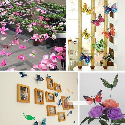 12x Double Layer 3D Butterfly Wall Sticker Home Decor Butterflies Fridge Magnet - Fuchsia - - Asia Sell