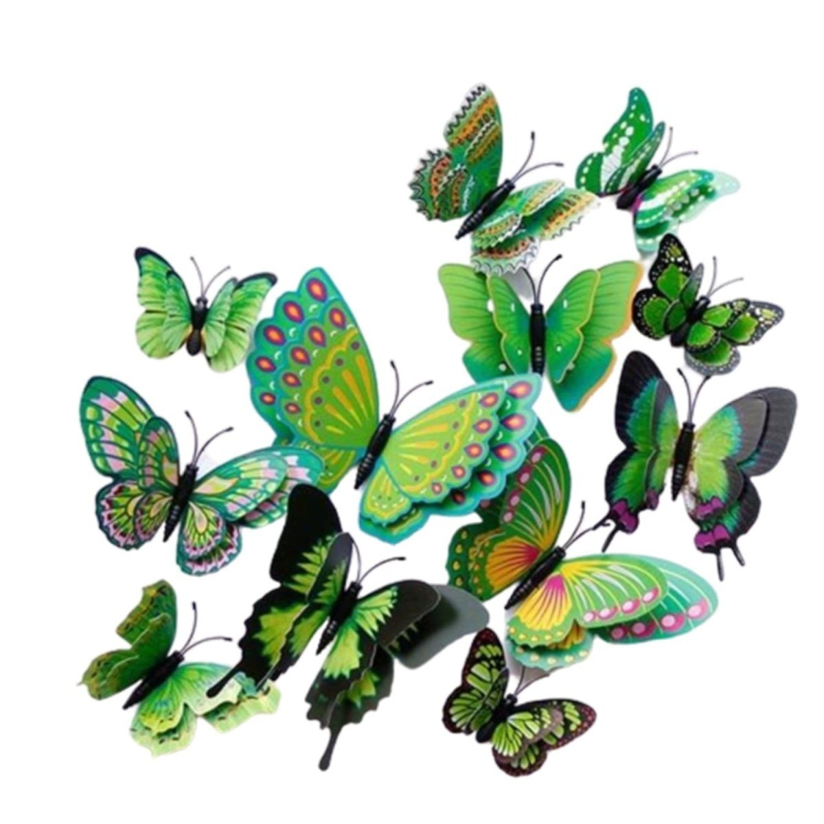12x Double Layer 3D Butterfly Wall Sticker Home Decor Butterflies Fridge Magnet - Green - - Asia Sell