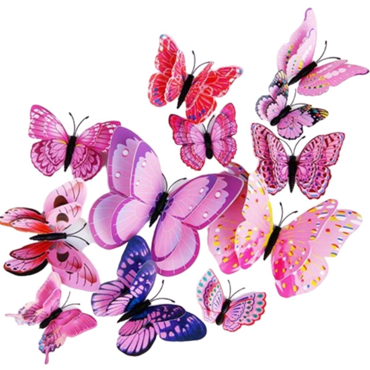 12x Double Layer 3D Butterfly Wall Sticker Home Decor Butterflies Fridge Magnet - Pink - - Asia Sell