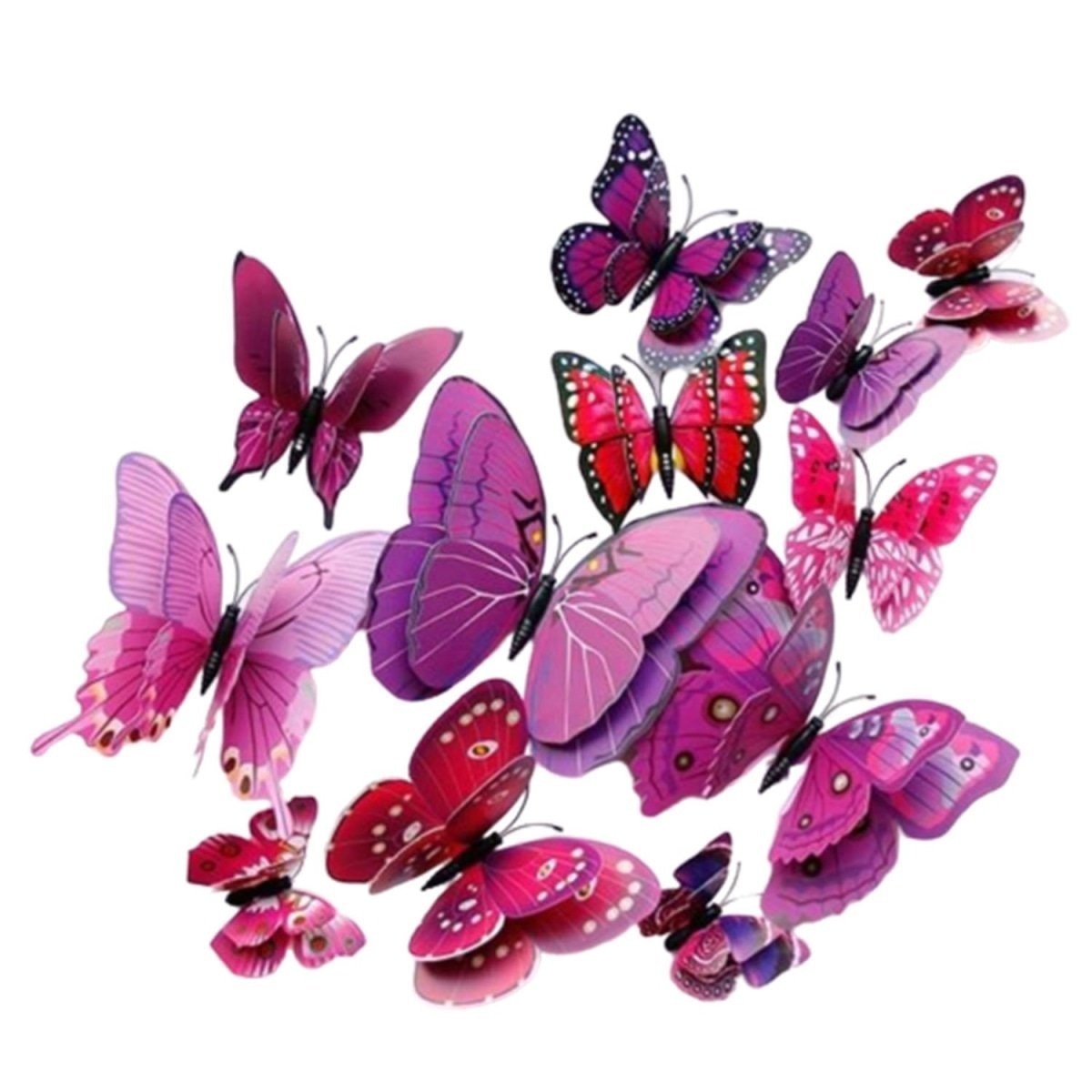 12x Double Layer 3D Butterfly Wall Sticker Home Decor Butterflies Fridge Magnet - Purple - - Asia Sell