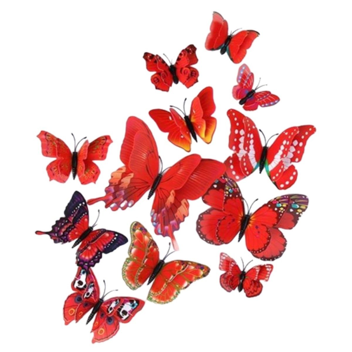 12x Double Layer 3D Butterfly Wall Sticker Home Decor Butterflies Fridge Magnet - Red - - Asia Sell
