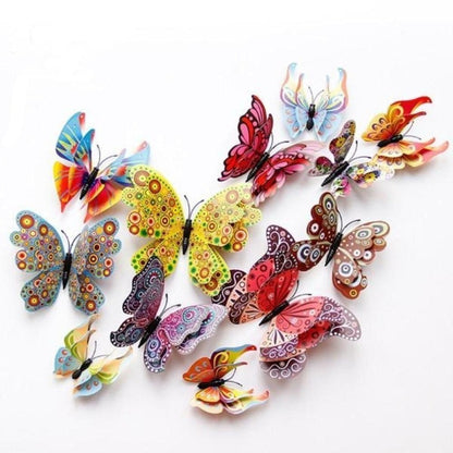 12x Double Layer 3D Butterfly Wall Sticker Home Decor Butterflies Fridge Magnet - Retro - - Asia Sell