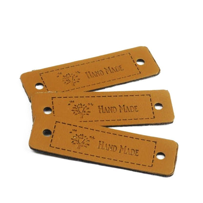 12x Sewing Tags Clothing Labels Faux Leather "Handmade" Clothes Bags DIY Hand Made - Brown 3 - - Asia Sell