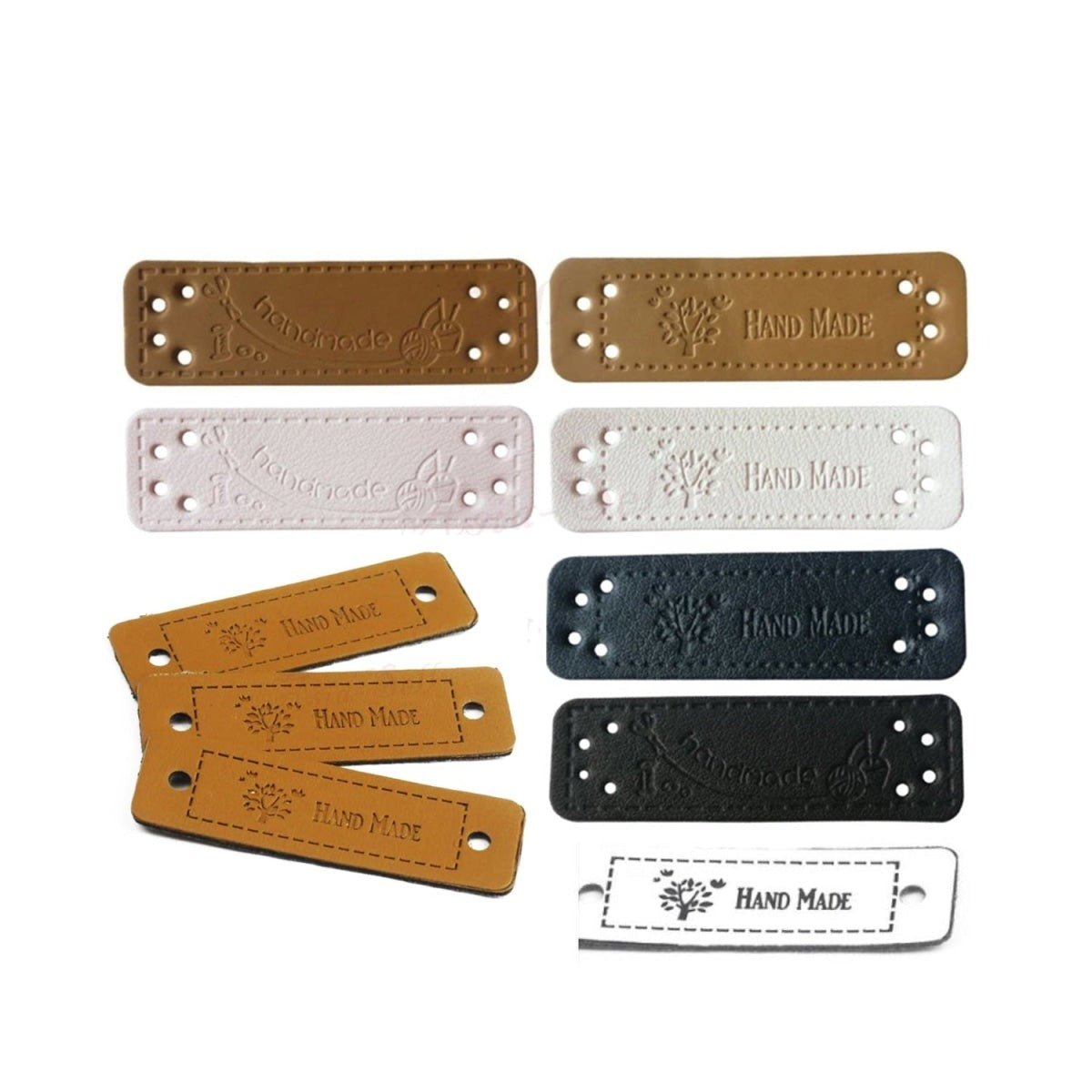 12x Sewing Tags Clothing Labels Faux Leather "Handmade" Clothes Bags DIY Hand Made - Mixed 1 - - Asia Sell