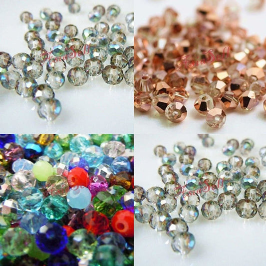 145pcs 3x4mm Faceted Crystal Glass Beads Spacers Round Beads Jewellery Making - A - Asia Sell