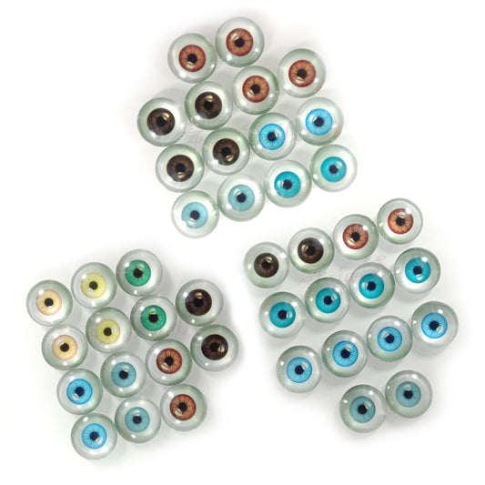 14pcs 20mm Blue Brown Mixed Glass Dolls Eye Human Eyes Cabochons Photographic Backing Flatback - Brown and Blue - - Asia Sell