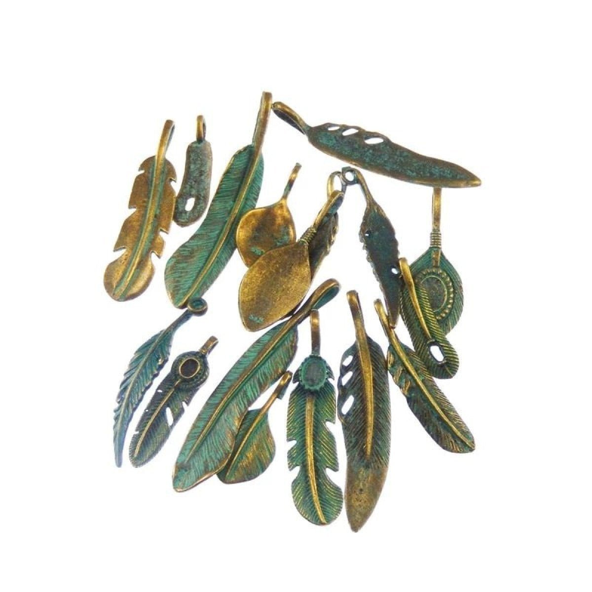 14pcs Antique Bronze Charms Leaf Pendants Bracelet Necklace Mixed Charm DIY - - Asia Sell