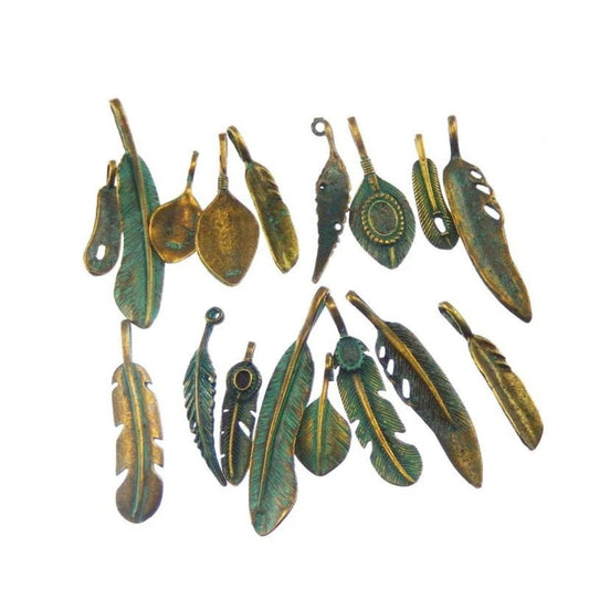 14pcs Antique Bronze Charms Leaf Pendants Bracelet Necklace Mixed Charm DIY - Asia Sell