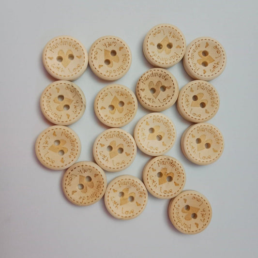 15-25MM DIY Round Wood Buttons sewing 2 Holes Handmade with Love Heart Round Wooden Buttons - 15mm 50PCS - Asia Sell