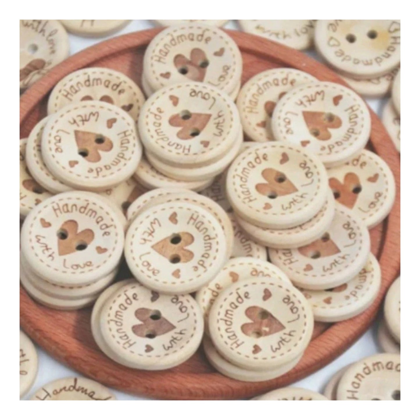 15-25MM DIY Round Wood Buttons sewing 2 Holes Handmade with Love Heart Round Wooden Buttons - 25mm 10PCS - Asia Sell