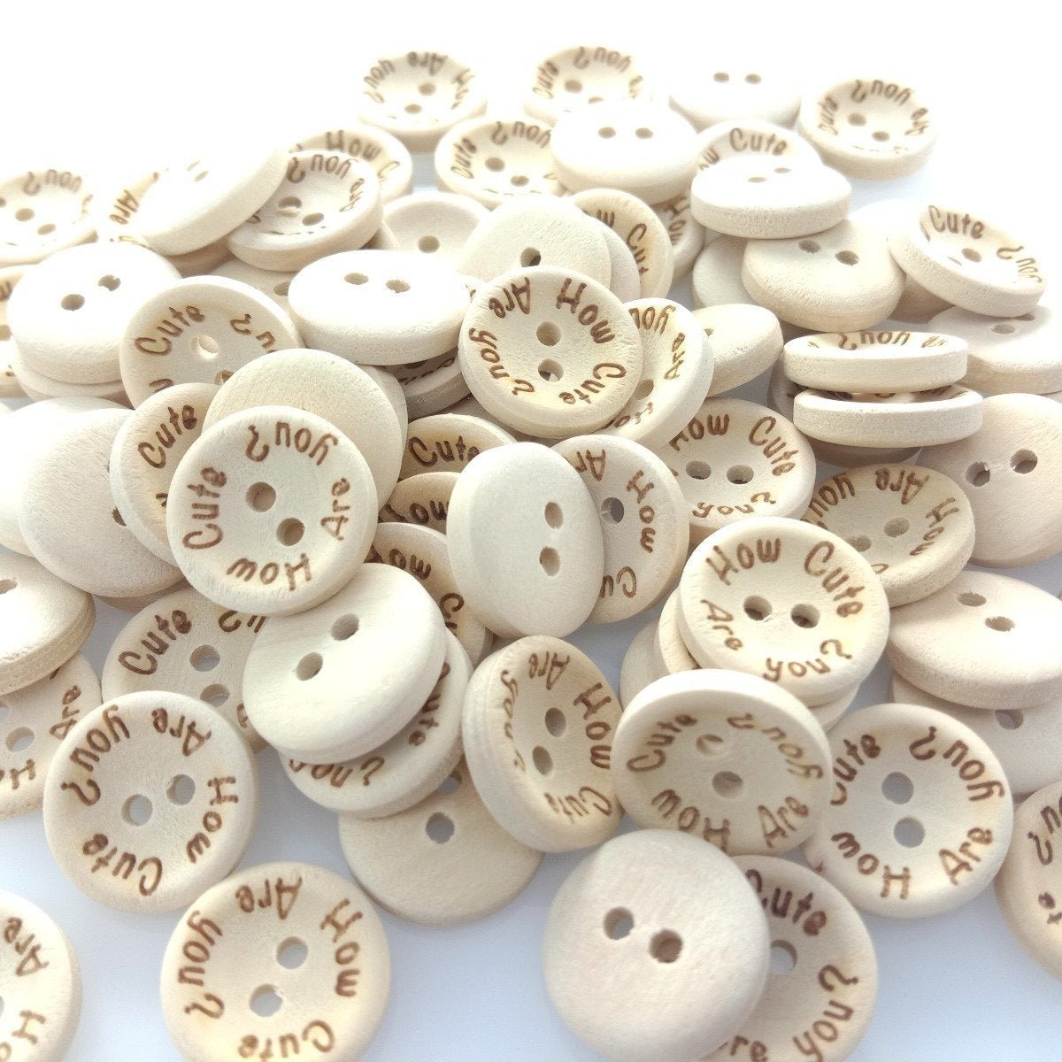 15/20/25mm "How Cute Are You" Wooden Button Natural Wood Sewing Baby Clothing Buttons - 20mm 50pcs - - Asia Sell